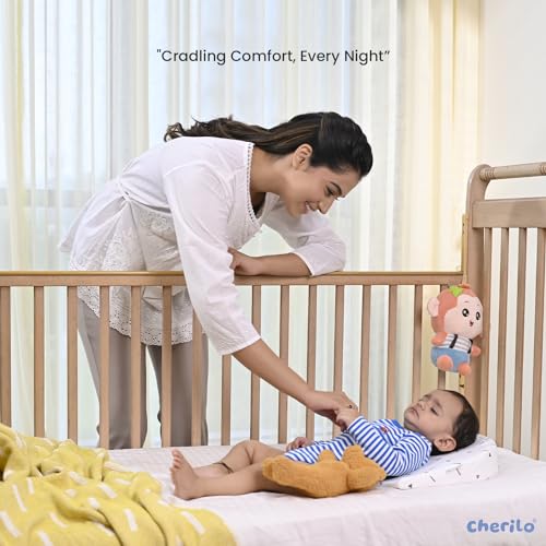 Image of Cherilo Foam C Shaped Elevated Wedge Pillow for Baby Crib&Mattress,Elevate Baby to Prevent Acid Reflux,Colic,Gerd,Heat Burn&Vomiting,15 inchX12 inchX3 inch - with Removable Cover - Triangle Design - White