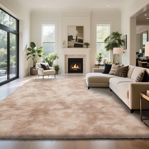 Fluffy Rug Shaggy Area Rug, Mottling Beige 6x9 Area Rugs for Living Room, Large Shag Area Rugs for Bedroom Kids Room Home Decor, Upgrade Anti-Skid Rectangular Fuzzy Rugs