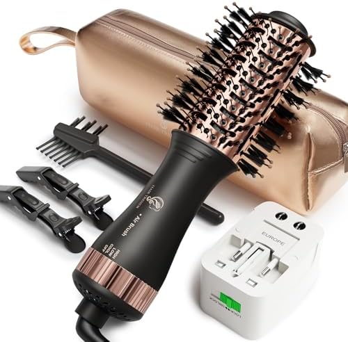 120-240V Travel Hair Dryer Brush with Universal Power Adapter