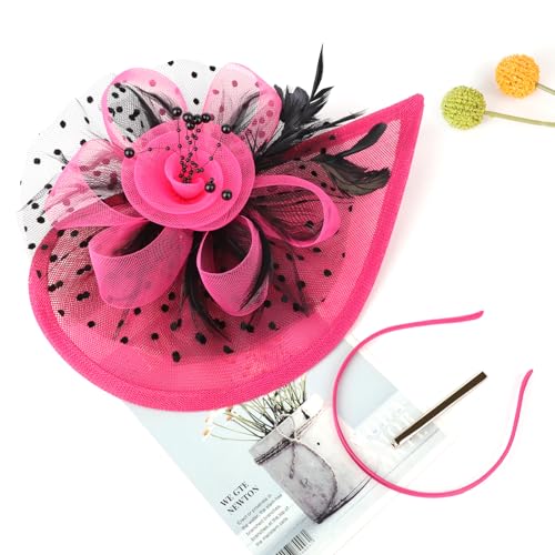 Image of DRESHOW Women Fascinator Hats Tea Party Hat Vintage Pillbox Hat Headband for Cocktail