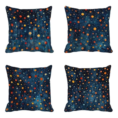 クッションカバー ネイビーブルー クッションカバー 70 x 70 cm 4枚組, 柔 Cushion Cover 幾何学 Cushion Cover おしゃれ 洗濯機丸洗い 隠れるファスナー ソファ用 家庭装飾 洋室 車用 装飾枕 雰囲気 部屋飾りギフト