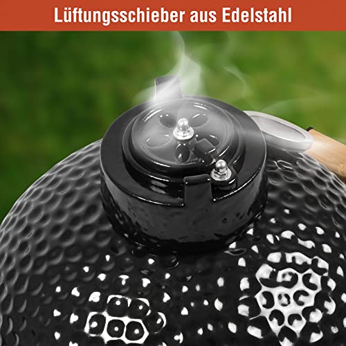Foto von Ultranatura Mini Kamado Grill, kompakter Keramikgrill inkl. Gestell, ideal für Balkon & Terrasse, Eier-Grill zum Räuchern, Garen, Backen, Dörren & Grillen, hält Hitze länger, Schwarz
