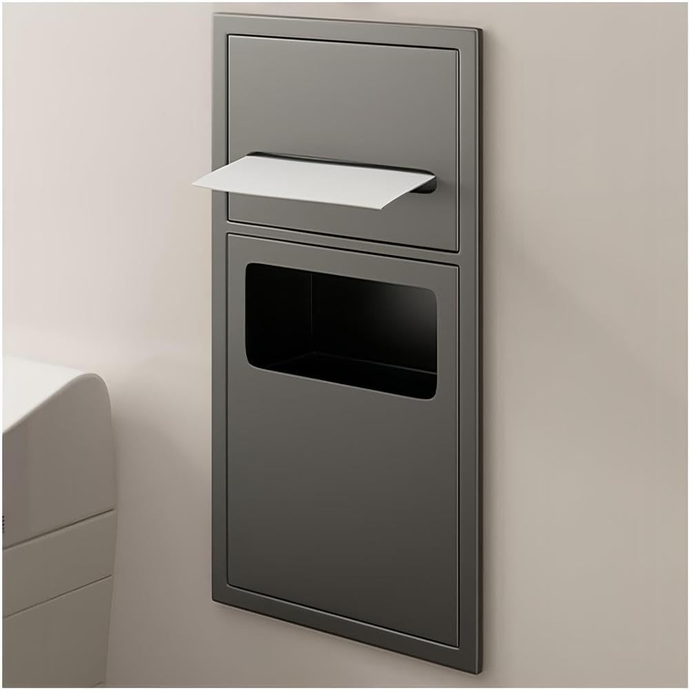 TIANQIHAO Stainless Steel Shower Niche With Built-In Trash Can And Toilet Paper Holder, Space-Saving Bathroom Storage For Homes, Restaurants, Hotels,Grey-60X28X13.5cm