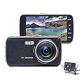 Camecho 1080P 4.0'' Zoll Auto Kamera DashCam Armaturenbrett Kamera Dual Objektiv, Rückfahrkamera,...