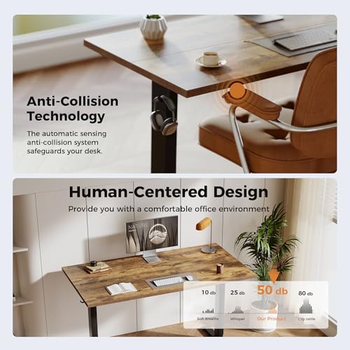 Image of Agilestic Electric Standing Desk, 55 x 24 Inches Height Adjustable Desk, Sit Stand up Desk for Work Office Home, Splice Board, Rustic Brown