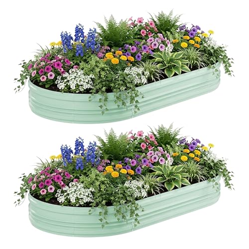 WORKPRO 2PK 8x4x1ft Outdoor Galvanized Raised Garden Bed, Easy Assembly Planter Raised Beds for Vegetable, Flowers, Herbs, Light Green Light Green 8x4x1ft(2PK)