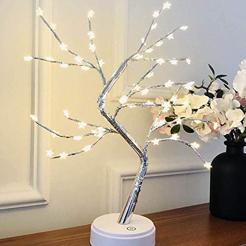Image of Ulalaza Starry Copper String Tree Branch Lamp LED Battery Operated or USB Supply Warm Wire Bedside Light with Touch Switch for Home Room Decor