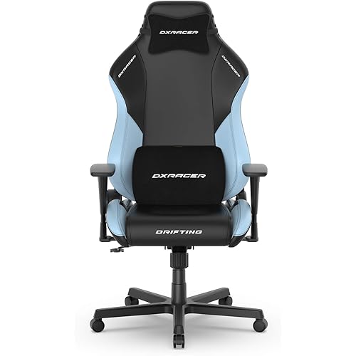DXRacer Drifting L Ergonomic Video Gaming Chair with Lumbar Support and Headrest, Office Reclining Computer Chair for Adults, Racing Style Height Adjustable (EPU Leatherette, Black Blue)