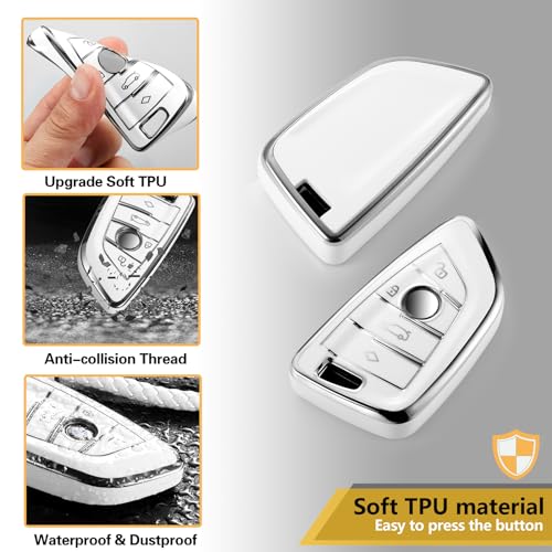 Image of Key Fob Cover for BMW, Rhinestone Loop Keychain Case, Silver Edge