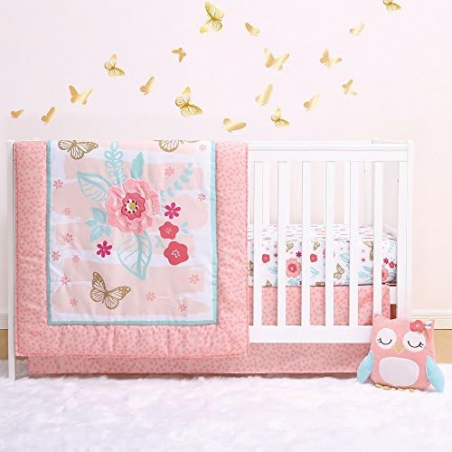 Aflutter 4-Piece Butterfly and Flowers Baby Crib Bedding Set by Little Haven