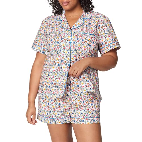 Image of Bed Head PJs Women's Short Sleeve Woven Cotton Sateen Shorty Pajama Set - Organic, Soft, Lightweight, Classic Fit Sleepwear