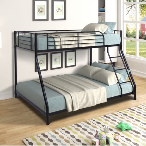 Metal Low Bunk Beds Twin Over Full Size, Heavy Duty Bed Frame with Safety Guard Rails/Sloping Stair for Kids Teens Adults, No Box Spring Needed (Black + Metal#!) Metal Low Bunk Beds Twin Over Full Size, Heavy Duty Bed Frame with Safety Guard Rails/Sloping Stair for Kids Teens Adults, No Box Spring Needed (Black + Metal#!)