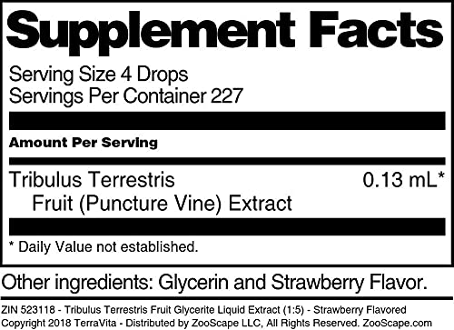 Miniatura 5 de Tribulus Terrestris - Extracto líquido de glicerita de frutas (15), sabor a fresa (1 oz, ZIN 523118), paquete de 3