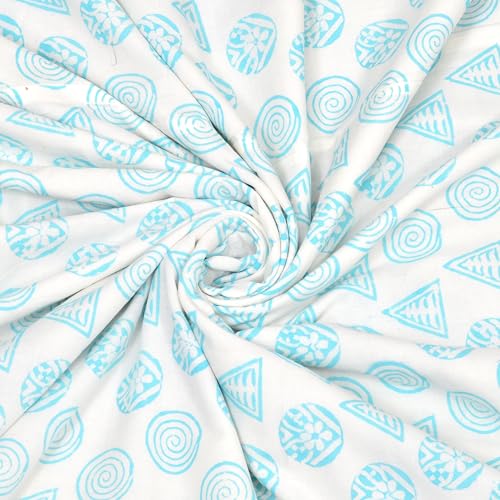 Image of BLOCKS OF INDIA 100% Cotton Dohar King Size Reversible Hand Block Printed Malmal Summer Dohar /Blanket (Blue Kairi)