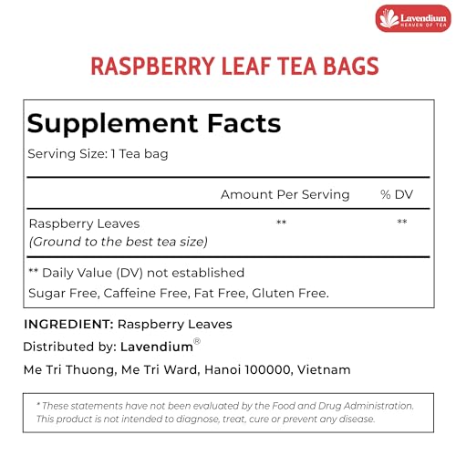 Image of Lavendium Raspberry Leaf Tea Bags, Red Raspberry Leaf Tea, 60 Count
