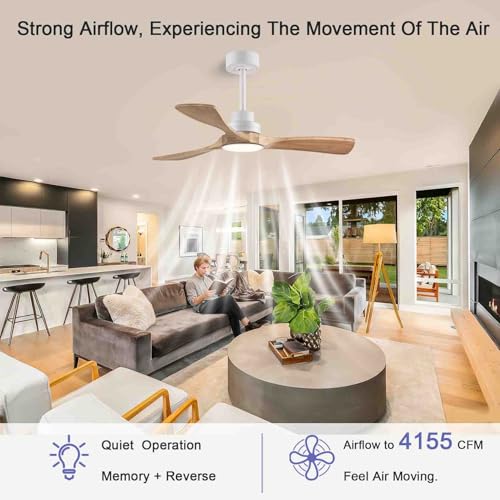 Image of 42-inch Quiet 3-Blade Solid Wood Ceiling Fan with Light and Remote Control