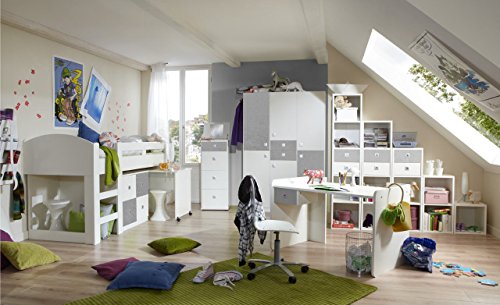 Preisvergleich Produktbild lifestyle4living Jugendzimmer, komplett, Set, Jungen, Mädchen, Jugendzimmermöbel, Kinderzimmer, Kinderzimmermöbel, Jugendmöbel, Kleiderschrank, Bett, Alpinweiß, Beton