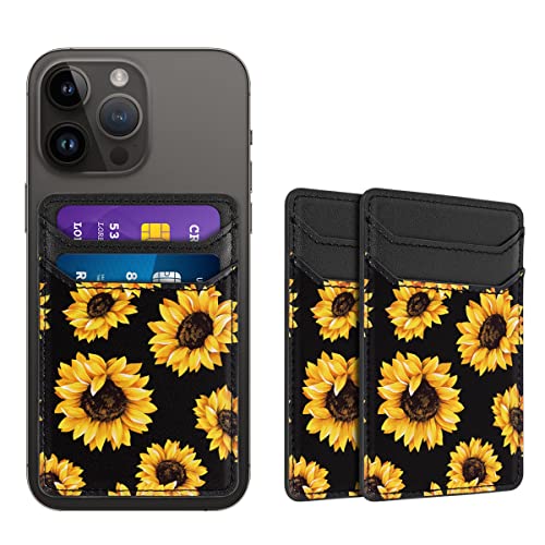 Image of 2Pack Adhesive Phone Card Holders, Cell Phone Card Wallets Sleeves Stick On, Credit Card Holders Pouch for Back of iPhone, Android and All Smartphones, Sunflower