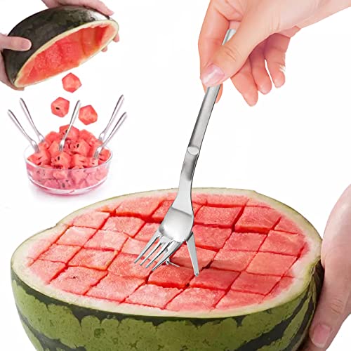 2 Packs 2-In-1 Watermelon Slicer Cutter & 4 Pieces Stainless Steel Fruit Fork, Watermelon Fork Slicer Artifact, Summer Watermelon Cutting Tool For Family Parties Camping #TOP1