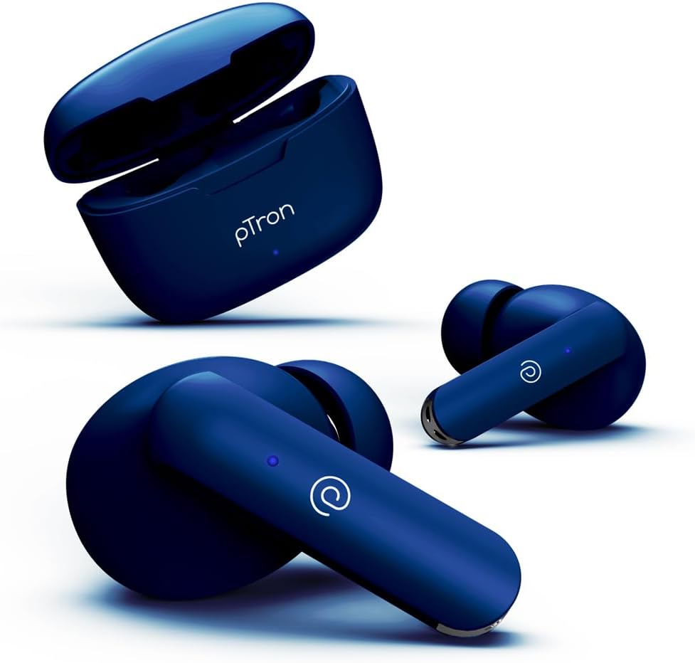 Bassbuds Duo in-Ear Earbuds with 32Hrs Total Playtime, Bluetooth 5.1 Wireless Headphones, Stereo Audio, Touch Control TWS, Dual Mic, Type-C Fast Charging, IPX4 & Voice Assistance (Blue)