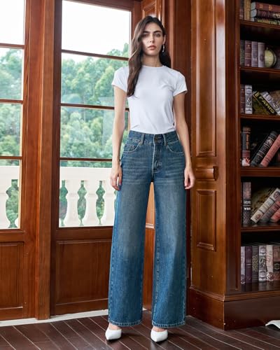 Women’s High Waisted Baggy Jeans – Stretchy Wide Leg Tummy Control Straight Leg Denim Pants Trendy Jeans for Women 20254