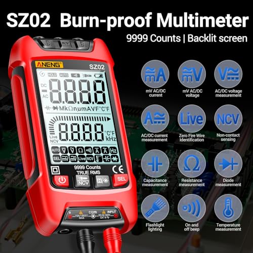 Image of ANENG SZ02 Multimeter,Digital Voltage Tester Meter,TRMS 9999 Counts Voltmeter Measures ac /dc Current,Voltage,NCV,Resistance,Continuity,Capacitance,Diodes,Auto-Ranging Ohm,Amp Electrical Tools