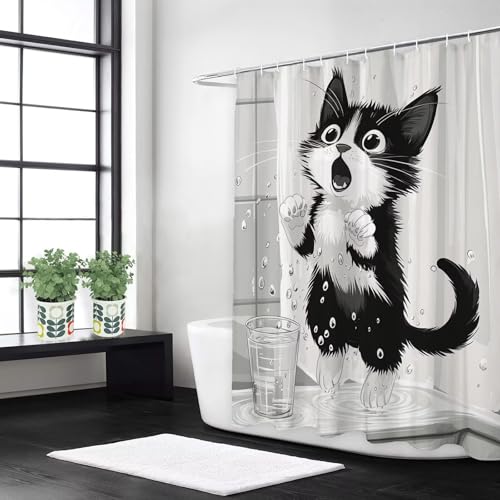 Rideau de Douche 90x200 cm Dessin animé, Rideau de Baignoire en Tissu Imperméable & Anti-Moisissure, Lavable en Machine avec Ourlet Lesté, avec 12 Crochets...