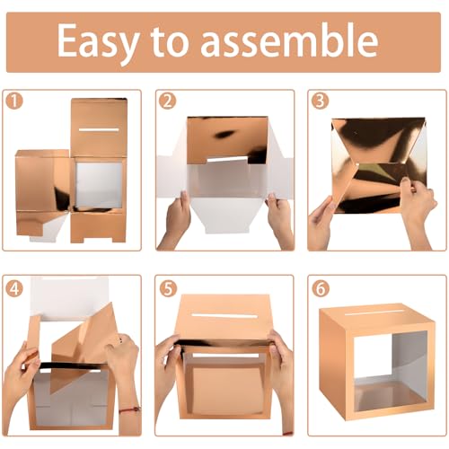 Image of Rose Gold Card Box Wedding Favors Gift Card Boxes Post Box Cardboard Receiving Money Box Holder for Wedding Reception, Baby Showers, Anniversary, Birthday Party, Retirement, Graduation Envelope Holder