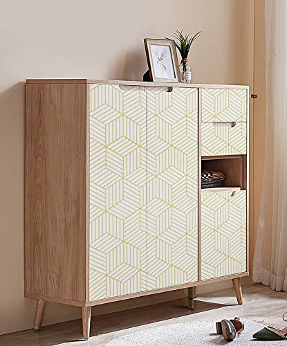 45cm x 10m Beige en geometrische strepen van de gouden zeshoek behang zelfklevend gouden strepen contactpapier… - Image 7