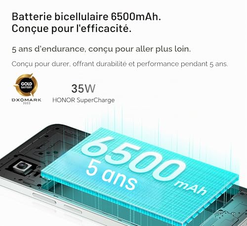 HONOR Téléphones mobiles débloqués 5G 400, écran confort oculaire 120 Hz, batterie 6350 mAh, appareil photo ultra-clair 50 MP, bouton AI instantané, 4 Go + 128 Go, résistance aux chutes 5 étoiles