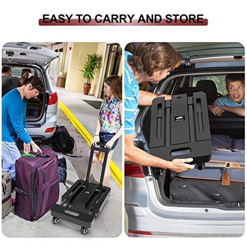 Solejazz Folding Hand Truck Dolly, Portable Dolly For Moving, 500Lb Luggage Cart Dolly With 6 Wheels & 2 Bungee Cords For Luggage, Travel, Moving, Shopping, Office Use, Black #TOP4