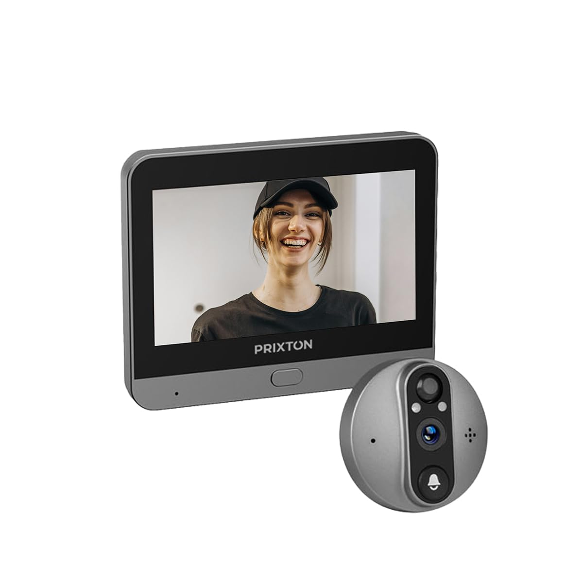 PRIXTON Mirilla Digital Smart Guard DV50, Pantalla a Color de 4,3", WiFi y App móvil, Visión Nocturna, Detector de Movimiento PIR, Audio bidireccional, Tarjeta SD de hasta 64GB, 3 Meses de Autonomía