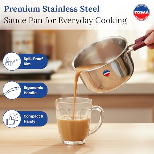 Image of TOSAA TSSP18 Stainless Steel Sauce PAN 18 CM,Premium Stainless Steel for the Modern Kitchen,Safe for Cooking All Types of Foods (1500 ml)