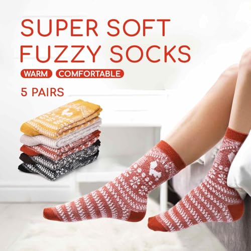 SISOSOCK 5 Pairs Fuzzy Soft Cozy Fluffy Socks for Women, Casual Thick Plush Comfy Sleep Socks - Warm Winter Gifts for Women3