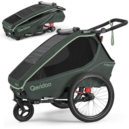 Qeridoo Kidgoo 2 | Fahrradanhänger 2 Kinder | Mit Federung & 3-in-1 Verdeck | Fahrrad Anhänger für Zwei | Komfortabel & Sicher | Hochwertiger Kinderfahrradanhänger & Jogger Kinderwagen