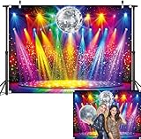 Disco Rainbow Stage Backdrop Glow Neon Dance Photography Background 1980s Disco Colorful Music Stage Party Decoration Banner Photo Supplies (82x59inch(7x5FT))