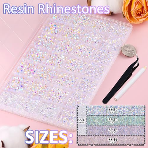 Image of 30000Pcs Resin Rhinestones for Bedazzling with Tweezers, Transparent AB Rhinestones for Crafting with B7000 Jewelry Glue for DIY Crafts Clothing Tumblers Shoes Fabric Nail Art