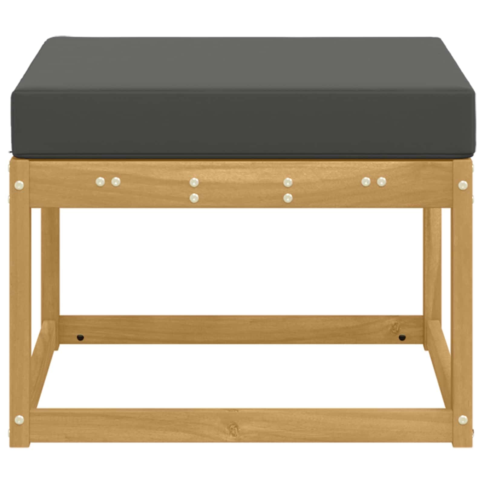 Taboret outdoorowy z litego drewna akacjowego w kolorze białym, odporny na warunki atmosferyczne i trwały, do ogrodu, na taras lub balkon, z poduszką polirattanową, możliwość rozszerzenia