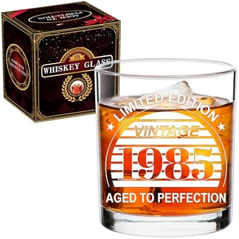 Haoxishui Vintage 1985 Whiskey Glasses, Bourbon Glass, 40th Birthday Gifts Men, 40th Birthday Decorations for Men, 40th Birthday Gifts for Him, Unique Christmas Gift Cover
