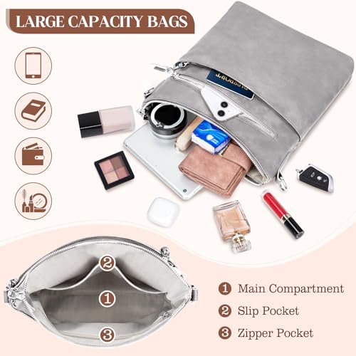 LUROON Umhängetasche Damen Mittelgroß, Leicht Leder Handtasche Damen Kleine mit Vielen Fächern Crossbody Bags Damenhandtasche mit Verstellbar Breitem Schultergurt