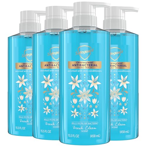 Safeguard Antibacterial Liquid Hand Soap, Micellar Deep Cleansing, Washes Away 99% Bacteria, Made with Natural Moisturizers & Skin Conditioners, PH Balanced, Fresh Clean Scent 15.5 oz (Pack of 4)