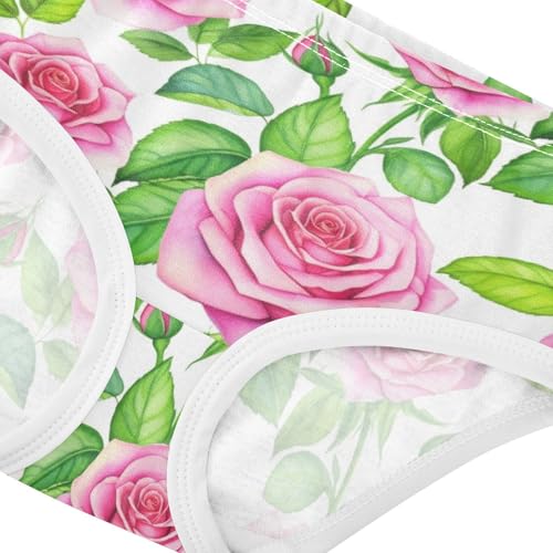 Joisal Cotton Girls Underwear Toddler Watercolor Pink Roses Leaves Little Girl Panties Bright Kids Briefs Undies 2t4