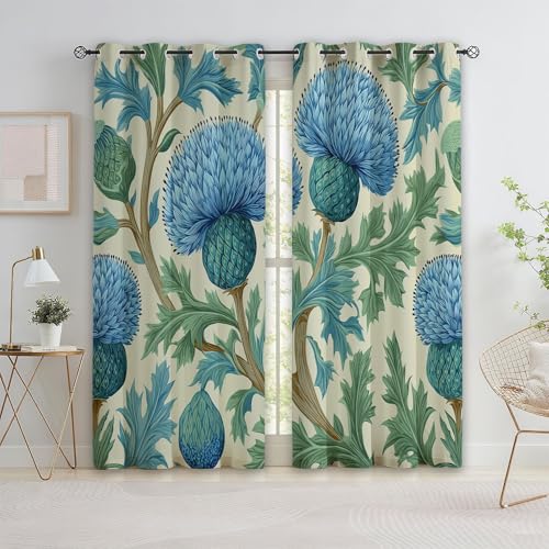 Blackout - Cortinas opacas con ojales, 166 x 75 cm (alto x ancho), estilo vintage, rústico, floral, color crema, suave, para salón, dormitorio y habitación de los niños
