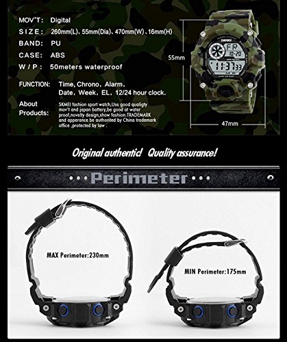 Fanmis Men's Digital 50M Waterproof Electronic Sport Watch Rubber Band Army Military 24H Time Led Light 164Ft Water Resistant Calendar Date Day Watches (C Green) #TOP6