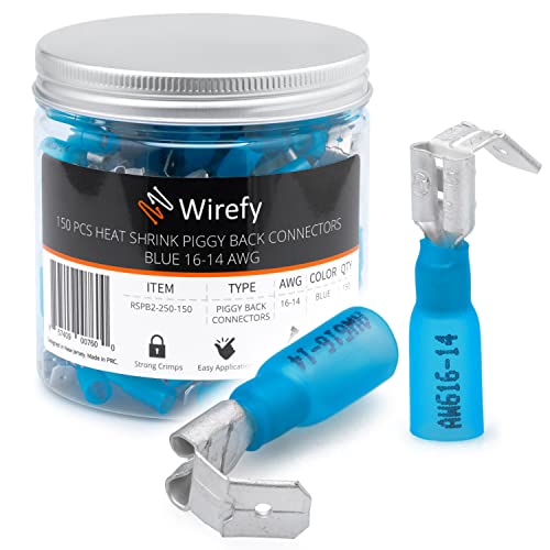 Wirefy 150 Pièces Cosses Électriques Plates avec Dérivationà Thermorétractables - Kit de Cosses à Sertir 3 voies - Cosses Piggyback à Déconnexion rapide - 1,5-2,5 mm²