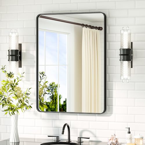 Image of TETOTE Black Bathroom Mirror 22 x 30 Matte Black Metal Framed Vanity Mirror, Tempered Glass, Wall Mounted for Bathroom, Entryway, Bedroom, Living Room(Horizontal /Vertical)
