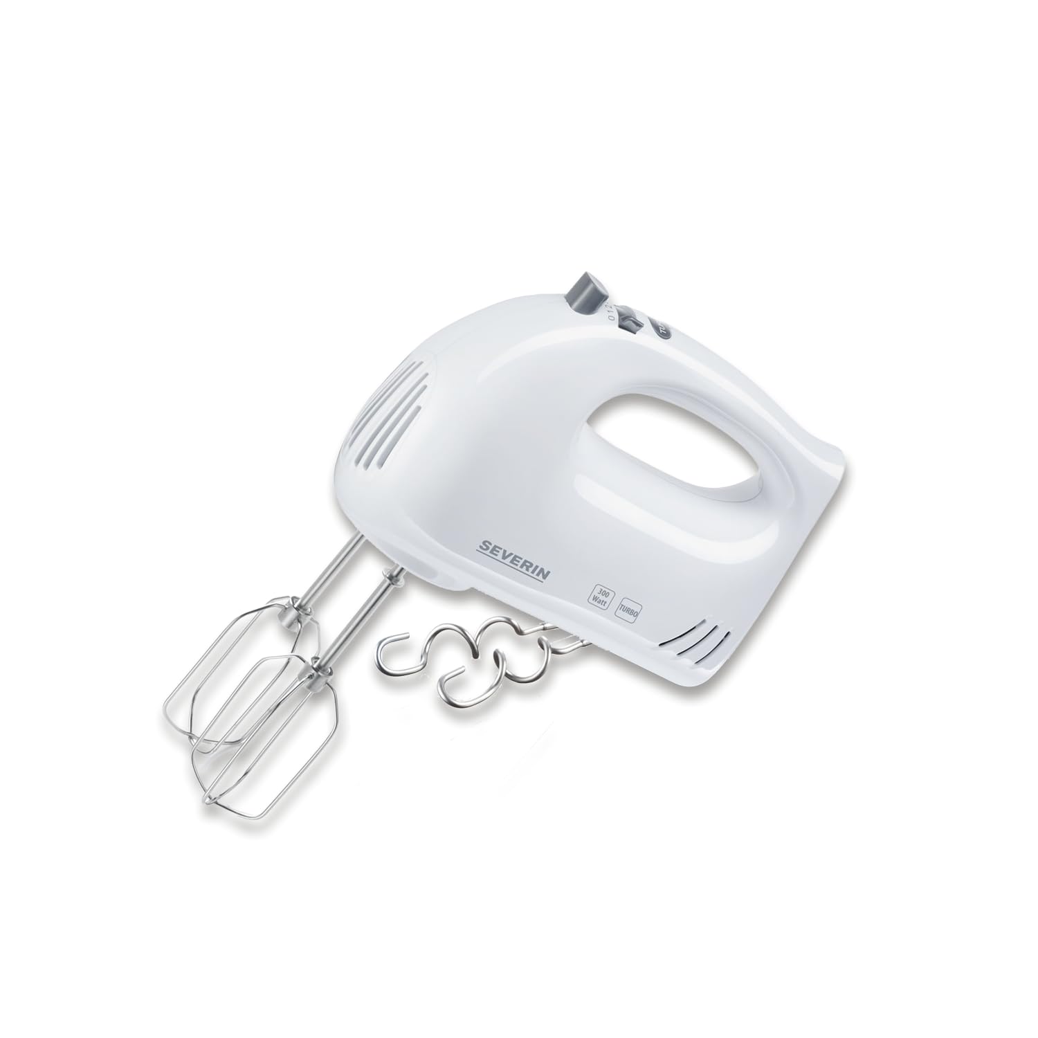 Severin HM 3820 Powerful Hand Mixer, Professional 5 Speed, Practical Mixer with 2 Rods and Stainless Steel Dough Hooks, White/Grey