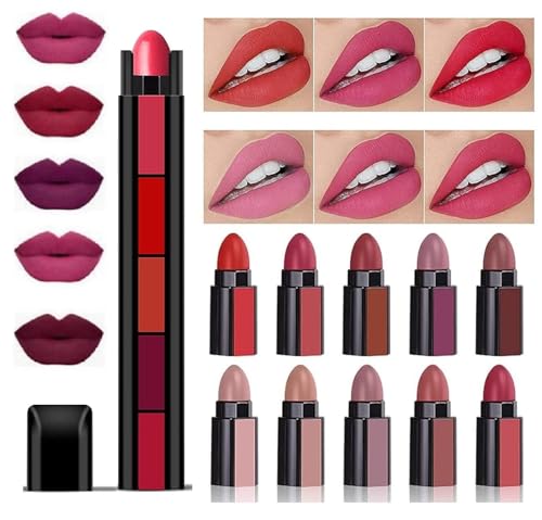 Image of Lecherous 5-in-1 Lipstick 7.5gm| Five Shades In One| Long Lasting, Matte Finish| Non Drying Formula with Intense Color Payoff (Pack Of 2)