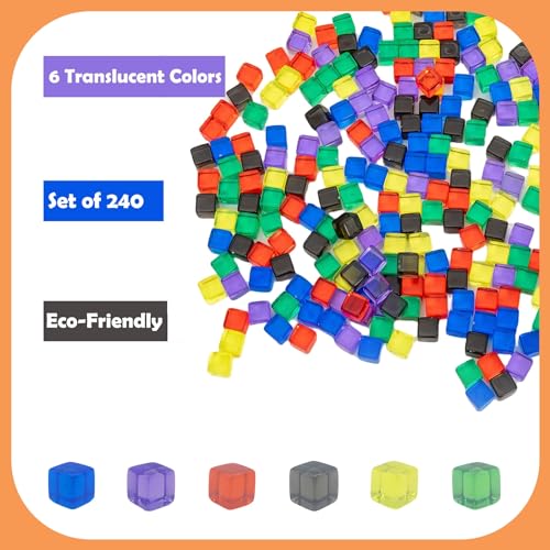 AiFanS 240 Pieces Centimeter Cubes, Counting/Sorting Toy,Plastic Math Cubes,Early Development Activity Games with Portable Box(Translucent,6 Colors) - Image 3