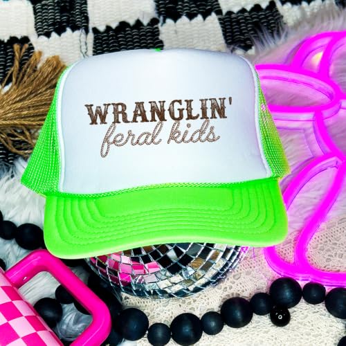 Image of Olive Loves Apple Wranglin' Feral Kids Trucker Hat for Mom and Dad Funny Western Style Cap for Women and Men